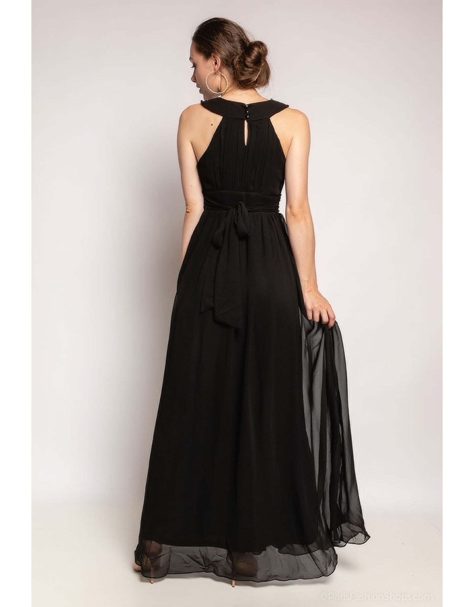 Paris Es'tyl 1313 - Long Halter Neck Silk blend chiffon dress