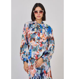 Paris Es'tyl Print Silk Blend Pussy Bow Blouse