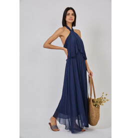 Paris Es'tyl Backless Ribbon Tie Silk Blend Dress