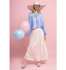 Paris Es'tyl Lavallière blouse, with round neck knot in mixed silk, balloon sleeves