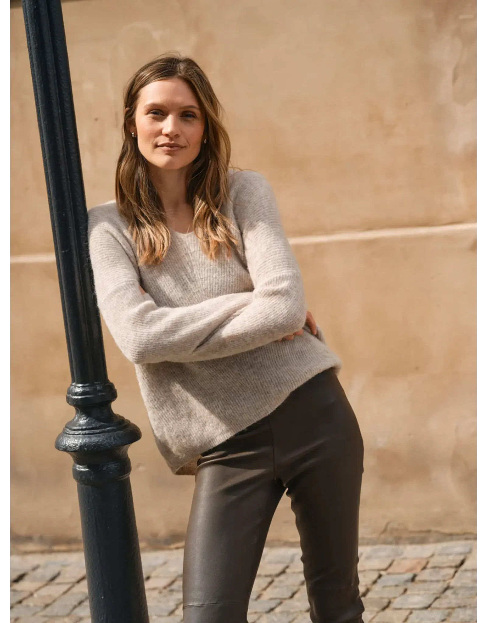 Mos Mosh Thora V Neck  Ecru Oversize Sweater