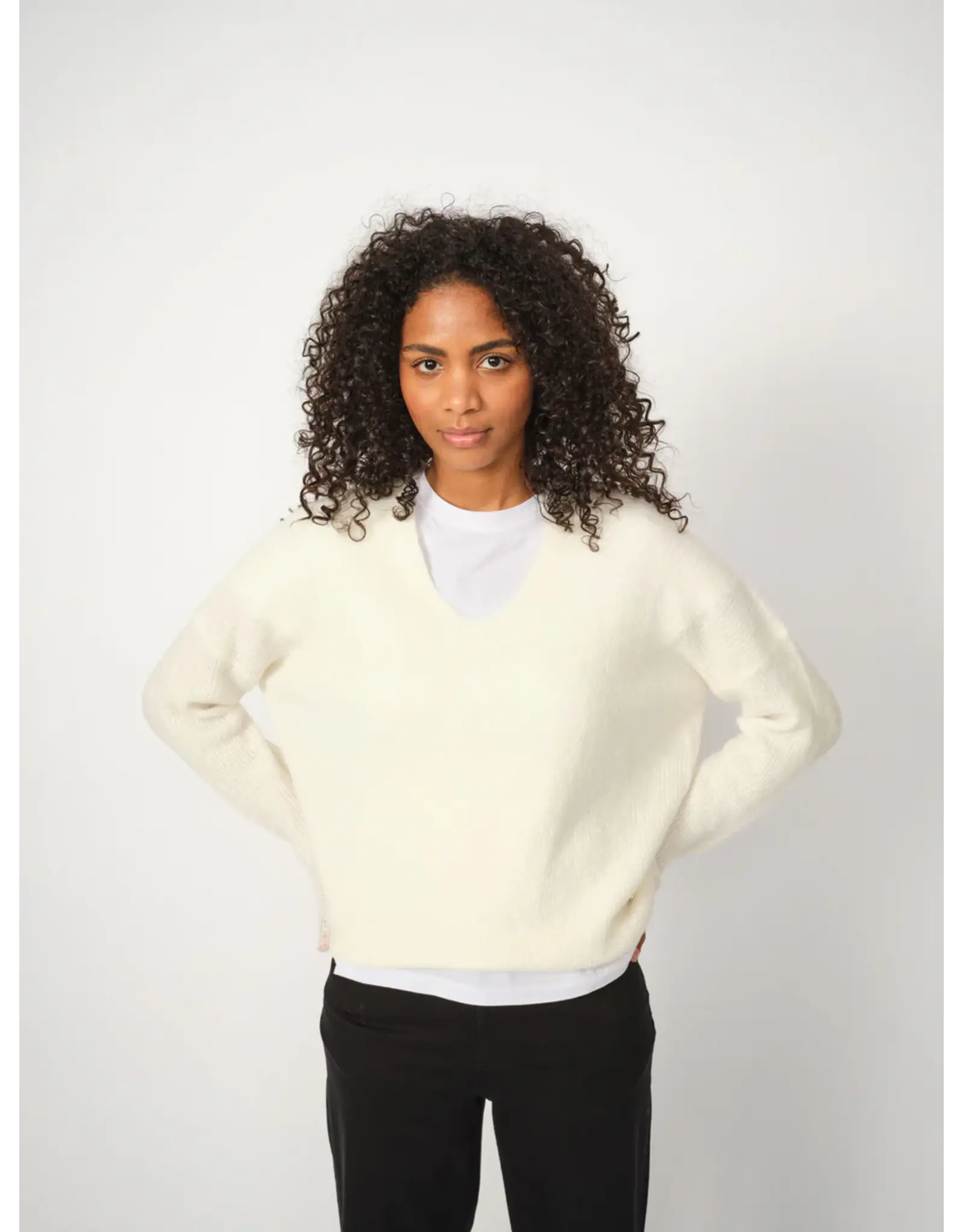Mos Mosh Thora V Neck  Ecru Oversize Sweater