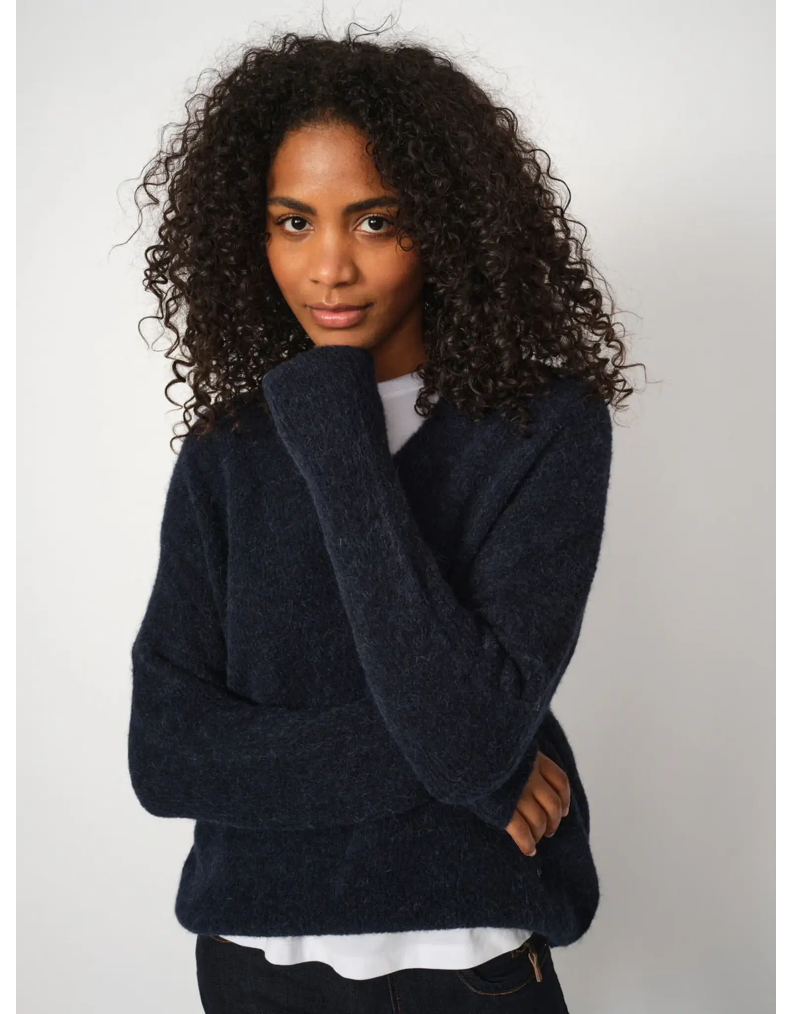 Mos Mosh Thora V Neck  Ecru Oversize Sweater