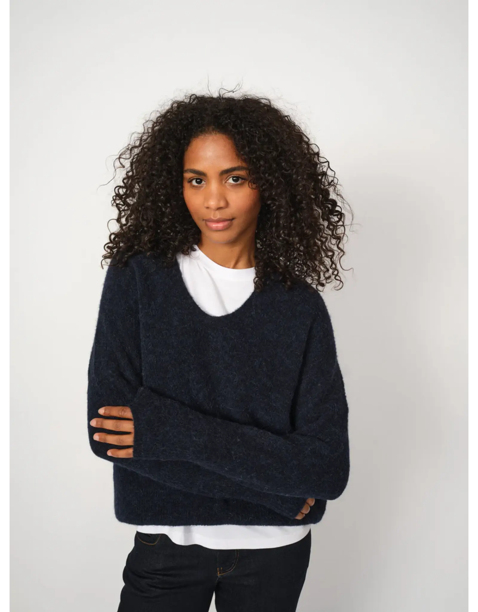 Mos Mosh Thora V Neck  Ecru Oversize Sweater