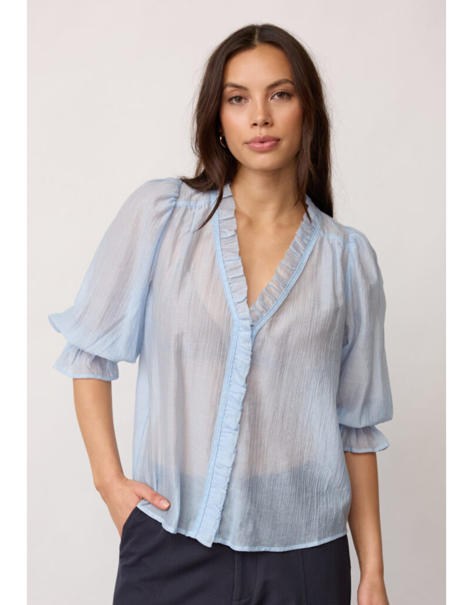 Co'Couture Avi Gathered Cuff Blouse in Powder Blue