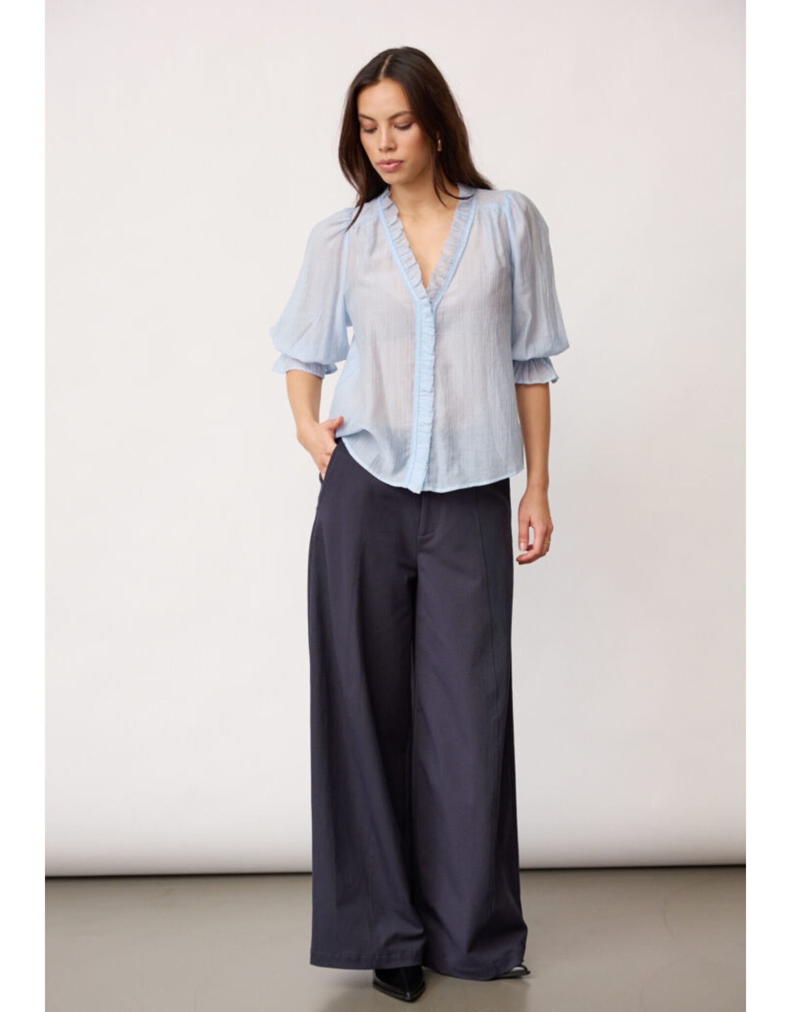 Co'Couture Avi Gathered Cuff Blouse in Powder Blue