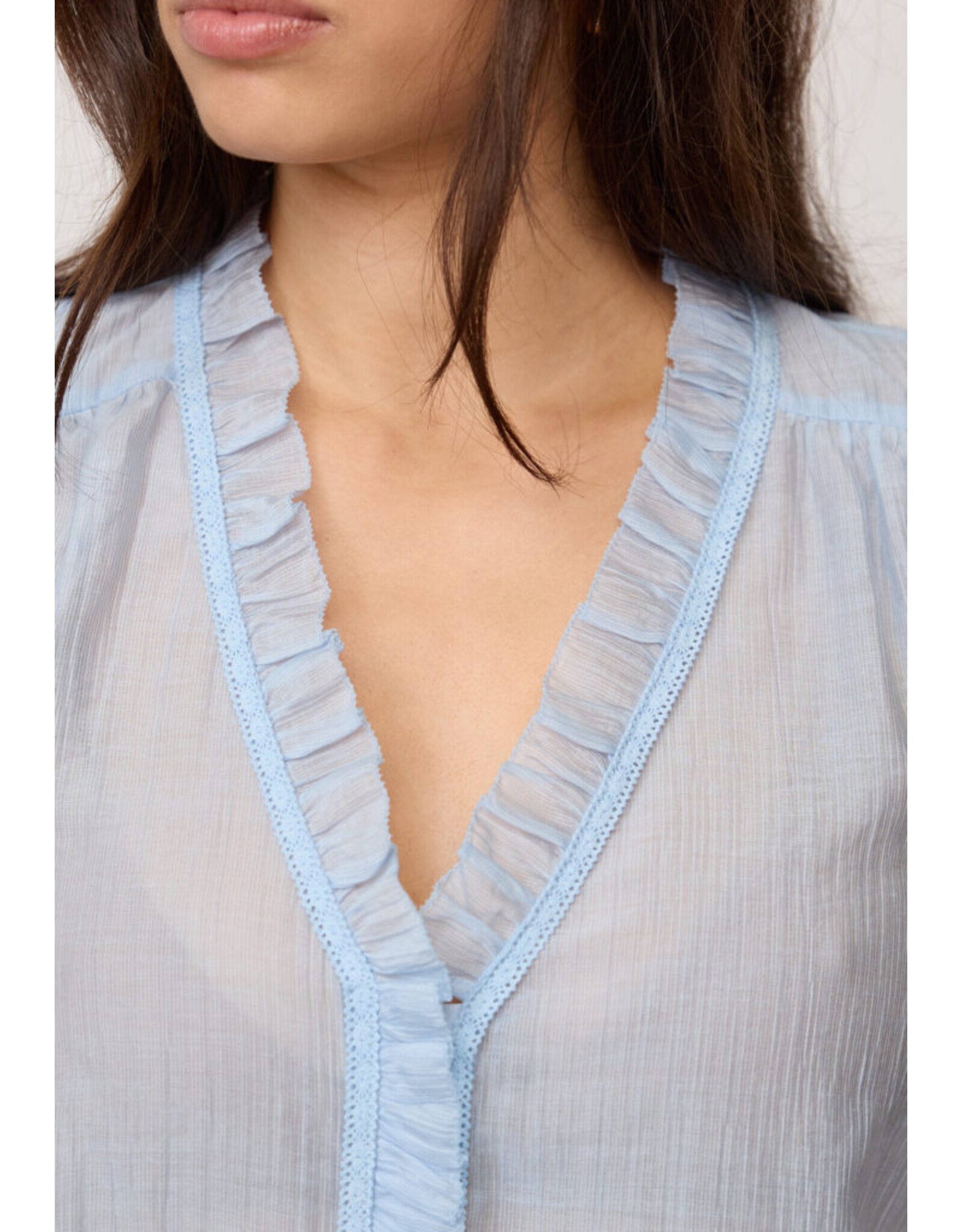 Co'Couture Avi Gathered Cuff Blouse in Powder Blue