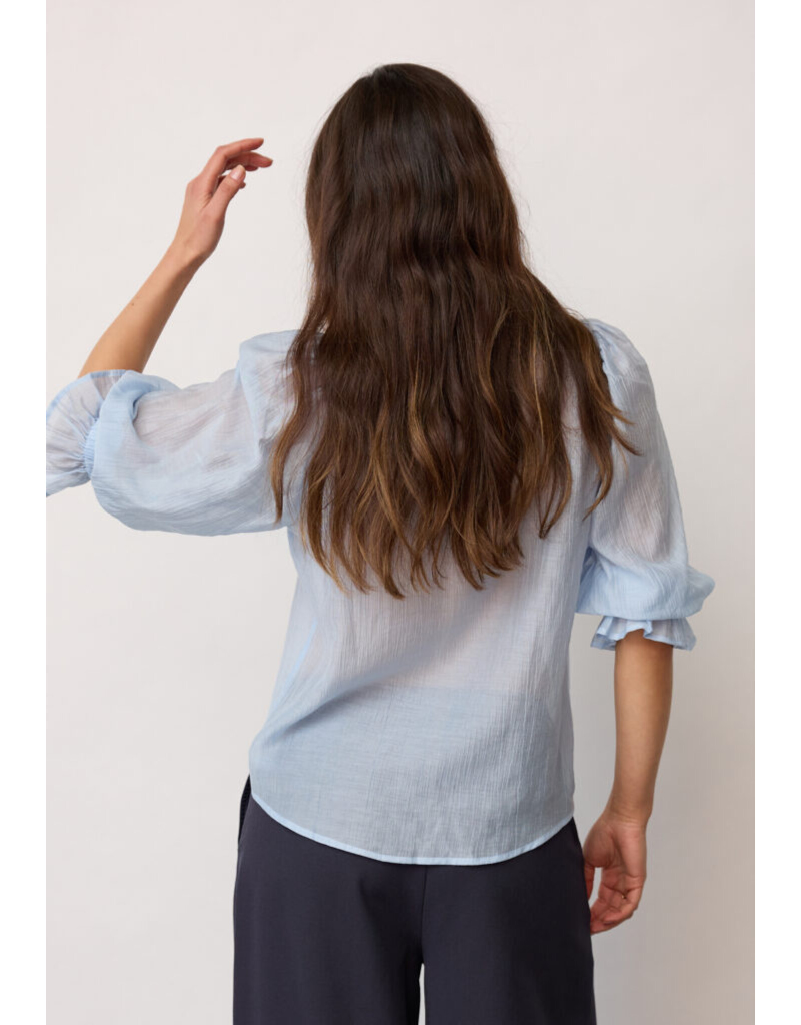 Co'Couture Avi Gathered Cuff Blouse in Powder Blue