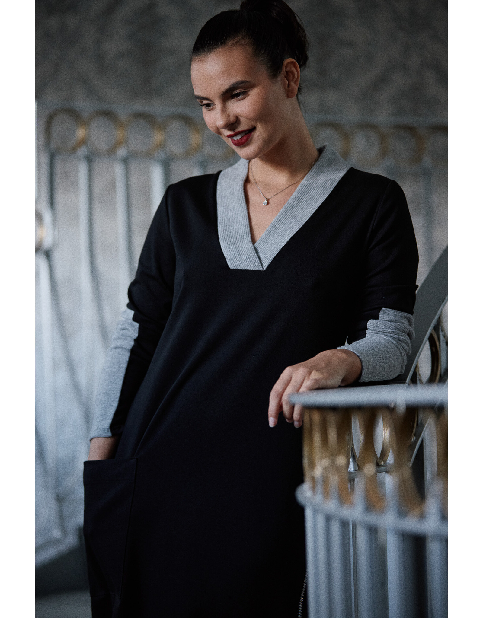 Peruzzi Two Tone V Neck Dress