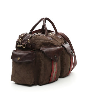 Campomaggi Briefcase. Leather and fabric. Military and Brown stained.