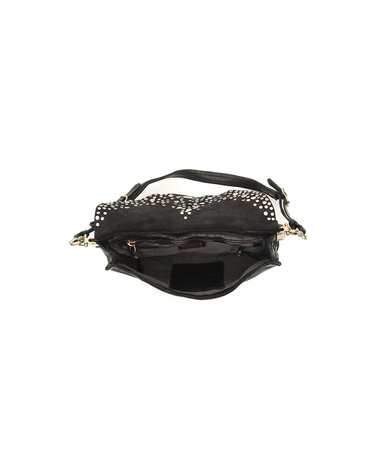 Campomaggi Cross body bag. Leather with multistuds. Black.