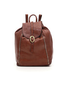Campomaggi Backpack. Genuine leather + oval buckle strap + studs. Cognac.