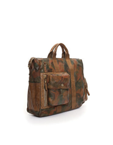 Campomaggi Briefcase. Genuine Leather. Camouflage. Military Green.