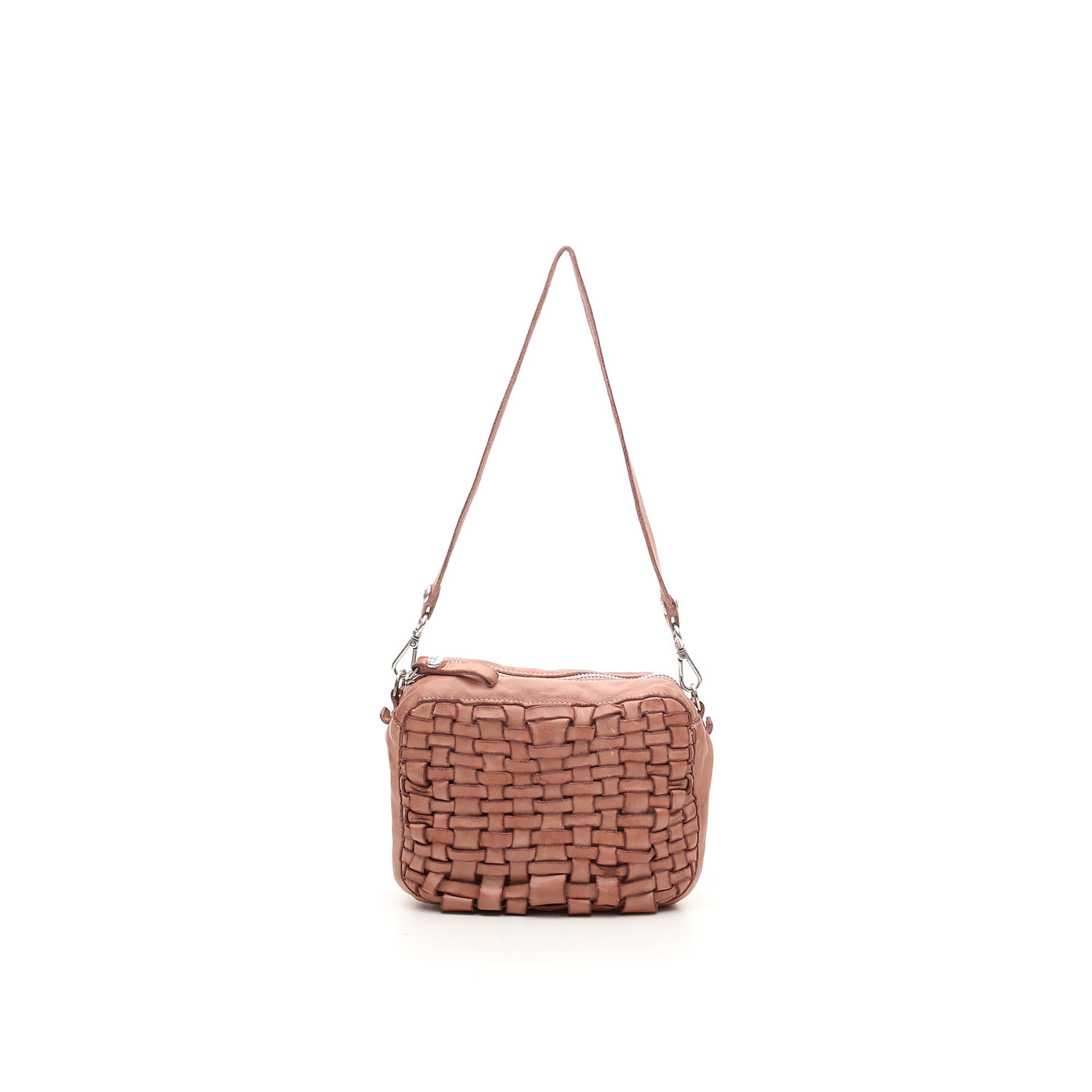 Campomaggi Bowling bag. Small. Genuine Leather. Bleached Woven. Pink.
