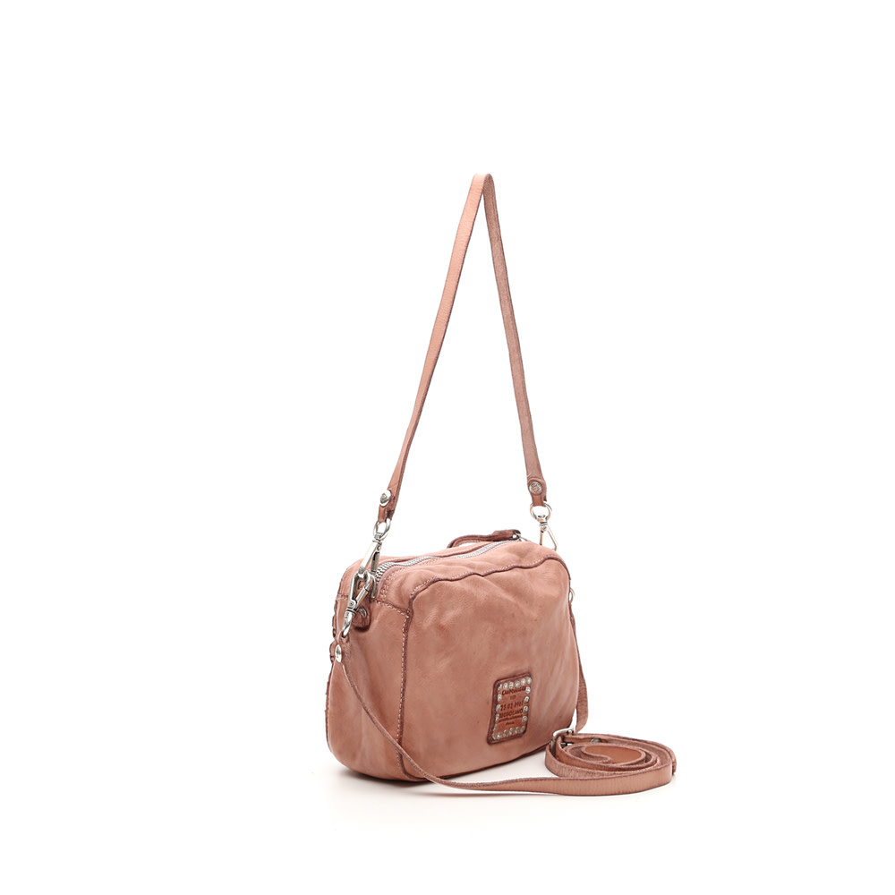 Campomaggi Bowling bag. Small. Genuine Leather. Bleached Woven. Pink.