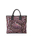 Campomaggi Shopping bag. Small. Genuine Leather + Canvas. Overlapping Print. Brown + Black + White + Baked + Violet Print