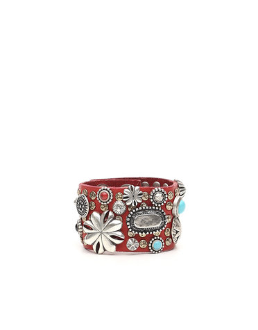 Campomaggi Leather Bracelet. Wide with multi studs. Red.