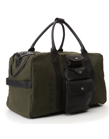 Campomaggi Weekend Bag. Canvas Willys & Leather. Military + Black + Black Print.