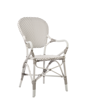 Exterior Isabell Arm Chair, Exterior. Aluminium frame with ArtFibre. White w Cappucino Dots