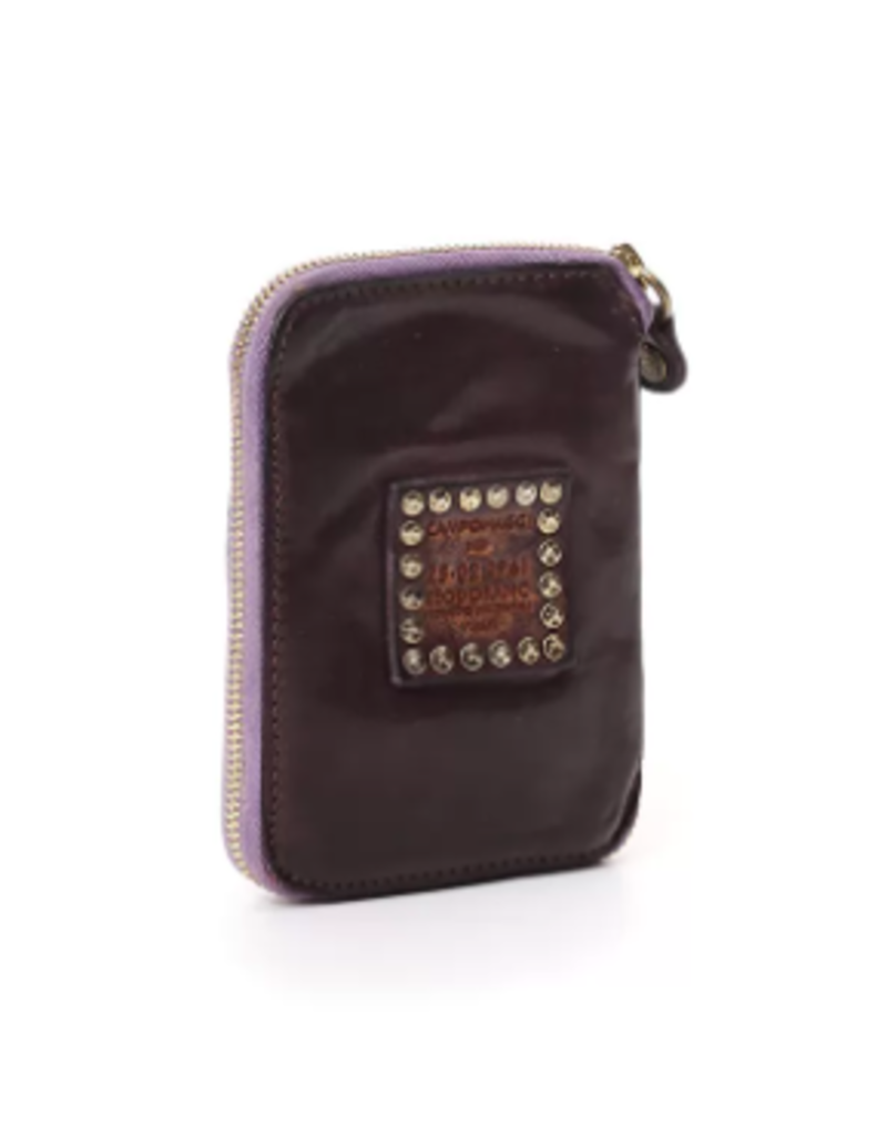 Campomaggi Wallet. Genuine Leather w Mixed Studs. Aubergine.