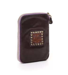 Campomaggi Wallet. Genuine Leather w Mixed Studs. Aubergine.