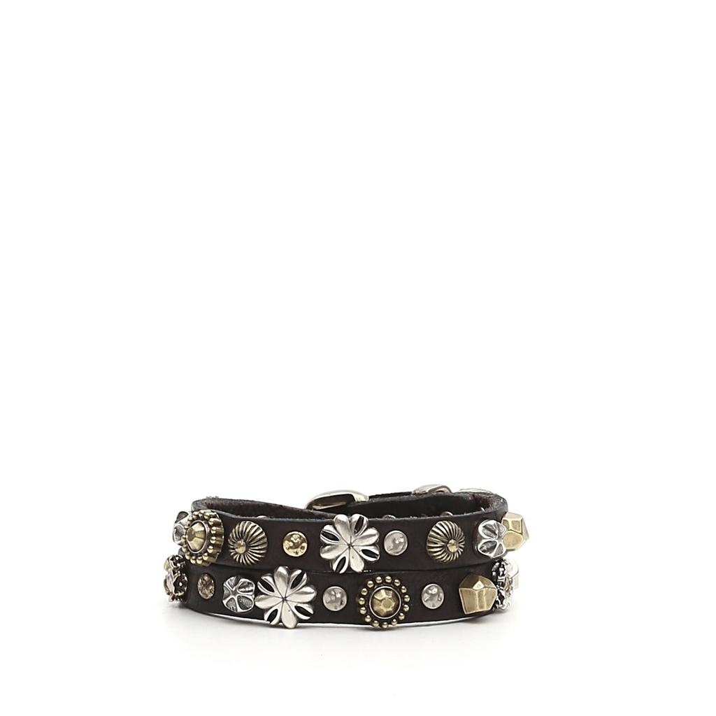 Campomaggi Bracelet. Double. Leather with seams and piercing. Black.