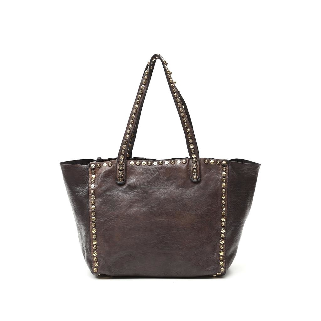 Campomaggi Genuine Leather. Small shopper. Studs Zaffiro. Moro.