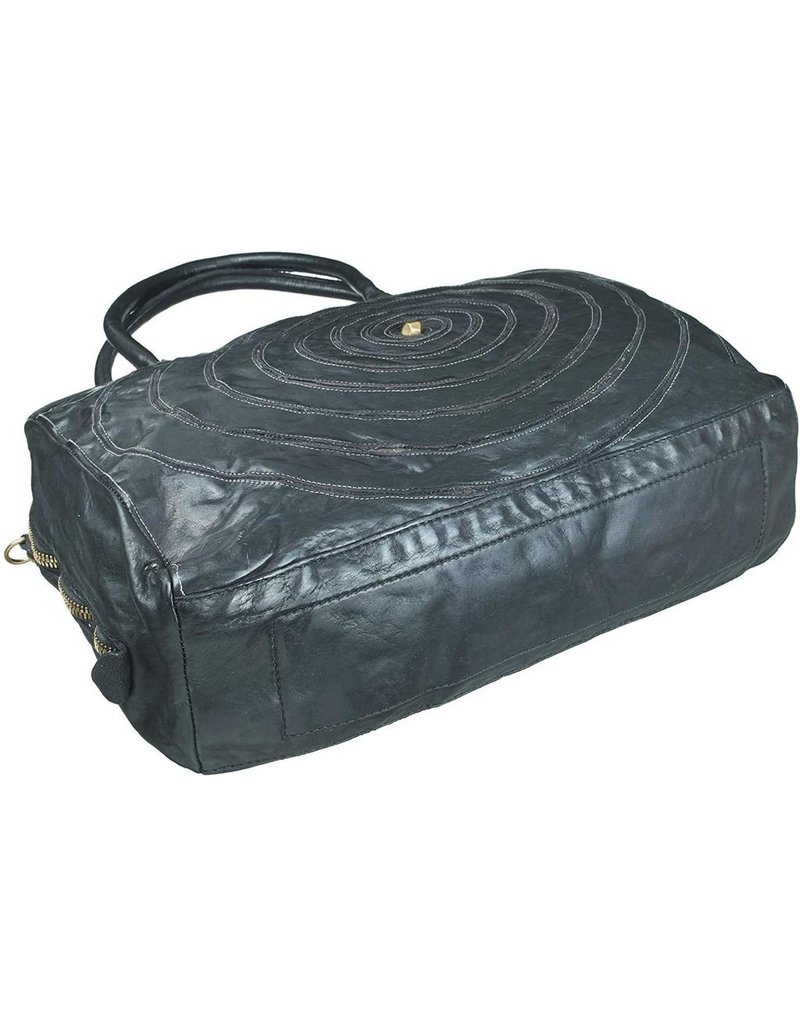 Campomaggi Shopping bag w spiral. Fabric & leather. Black.