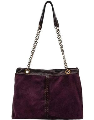 Campomaggi Shoulder bag. Medium. Leather + suede + seams. Aubergine.