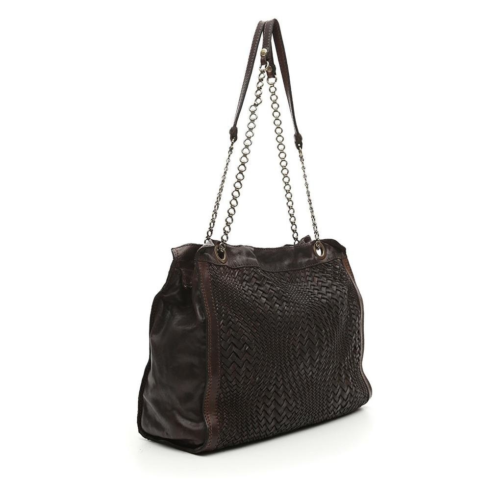 Campomaggi Shopping bag. Genuine leather + reverse woven. Aubergine.