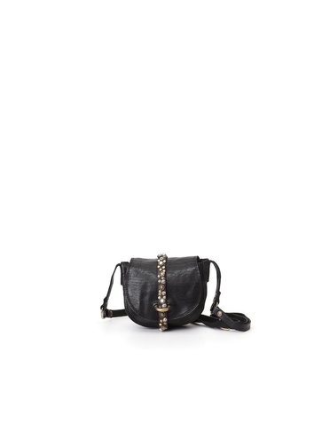 Campomaggi Crossbody. Small. Leather + Strap w Studs. Black