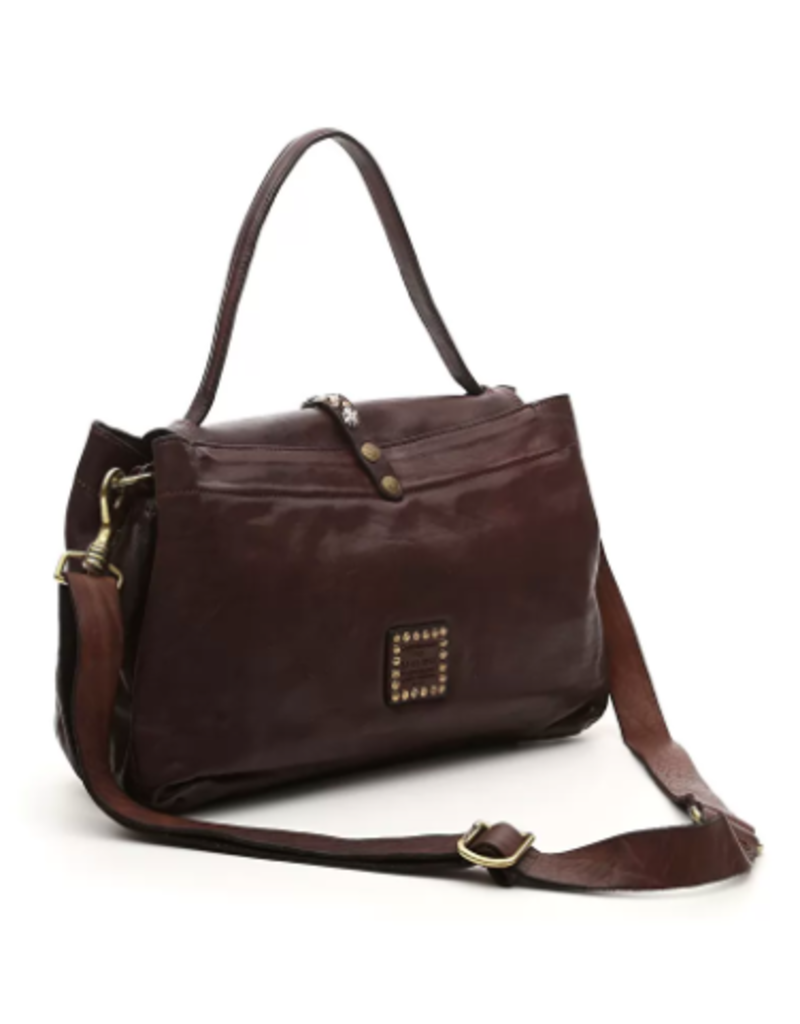 Campomaggi Handbag. Large. Leather + Strap w Studs. Moro.
