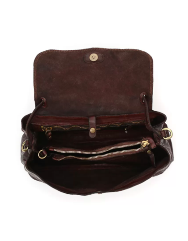 Campomaggi Handbag. Large. Leather + Strap w Studs. Moro.