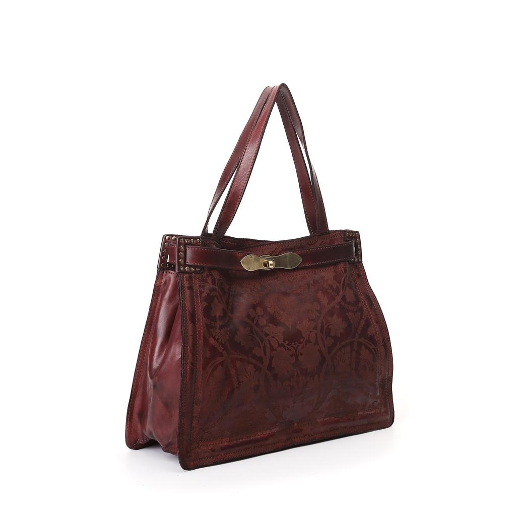 Campomaggi Shoulder bag. Medium. Genuine leather. Floral Raster. Wine.