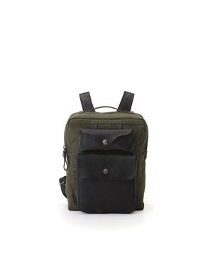 Campomaggi Backpack. Small Canvas illys?+ Leather. Military + Black + Black Print.