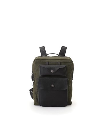Campomaggi Backpack. Small Canvas illys?+ Leather. Military + Black + Black Print.