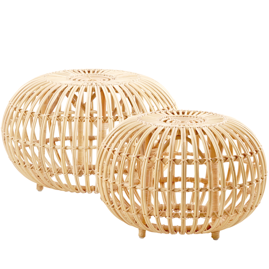 Icons Franco Albini Rattan Ottoman. 55cm diameter. Natural skin on.