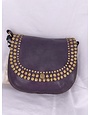 Campomaggi Crossbody. Medium. Leather + Studs - P/D (Black Gold) Amethyst.