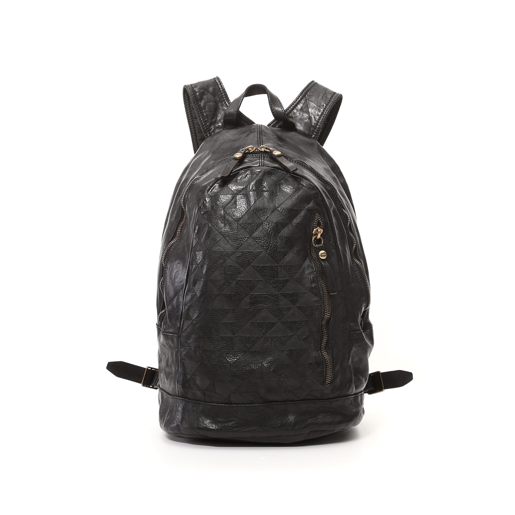 Campomaggi Backpack. Genuine Leather + Geometric Triangles Laser. Black.