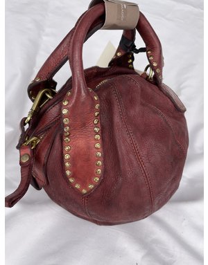 Campomaggi Bowling bag. Genuine Leather + Studs. P/D Wine.