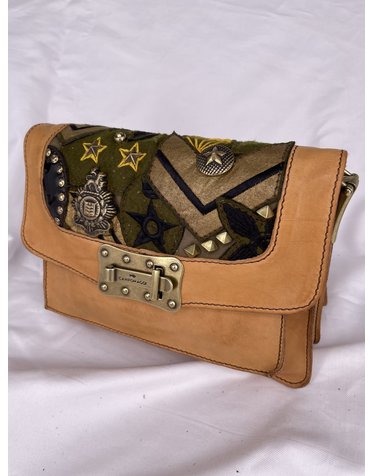 Campomaggi Agnes S Crossbody bag. Small. Leather + Patches + Studs. P/D Camel.