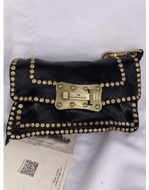 Campomaggi Agnese XS Mini Crossbody Bag. Leather + Studs. P/D Black.