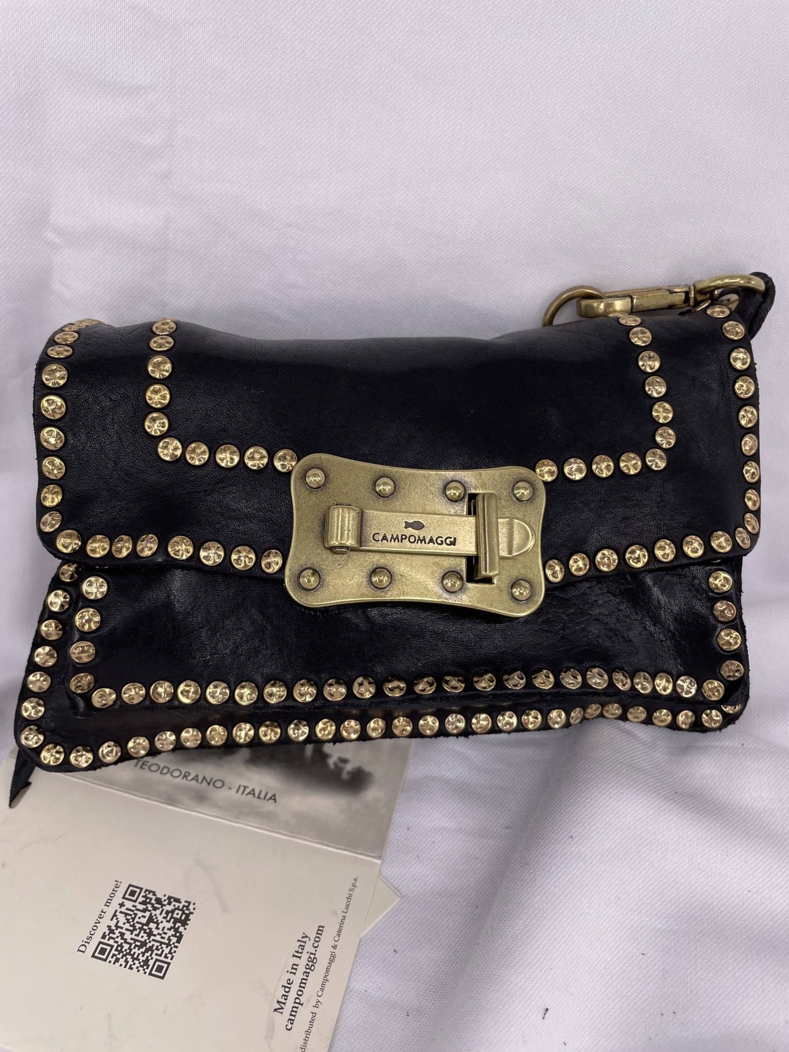 Campomaggi Agnese XS Mini Crossbody Bag. Leather + Studs. P/D Black.