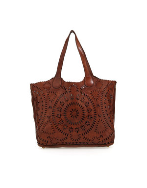 Campomaggi Shopping bag. Large. Leather. Water Lily Perforated. Cognac