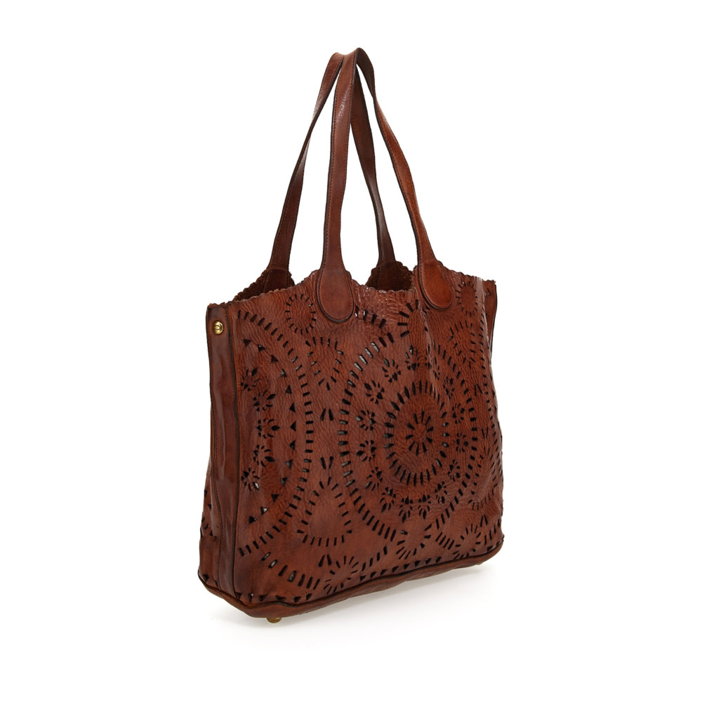 Campomaggi Leather Shopping bag. Water Lily Perforated.