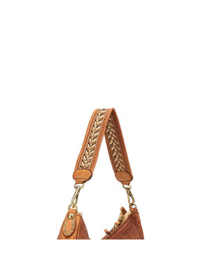 Campomaggi Shoulder Strap. Leather + Raffia Ribbon. P/D Camel.