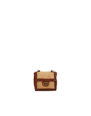Campomaggi Mini Crossbody Bag. Leather + Straw. P/D Cognac.