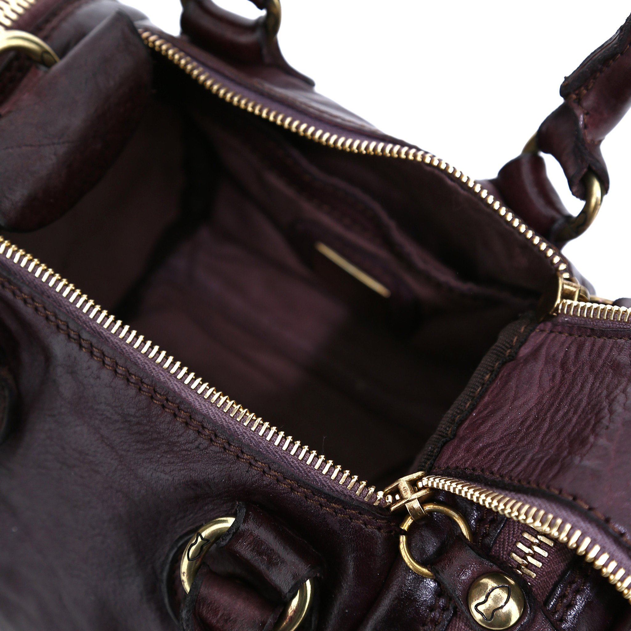 Campomaggi Bowling bag. Genuine leather + Sunrise Studs Combo. Amethyst