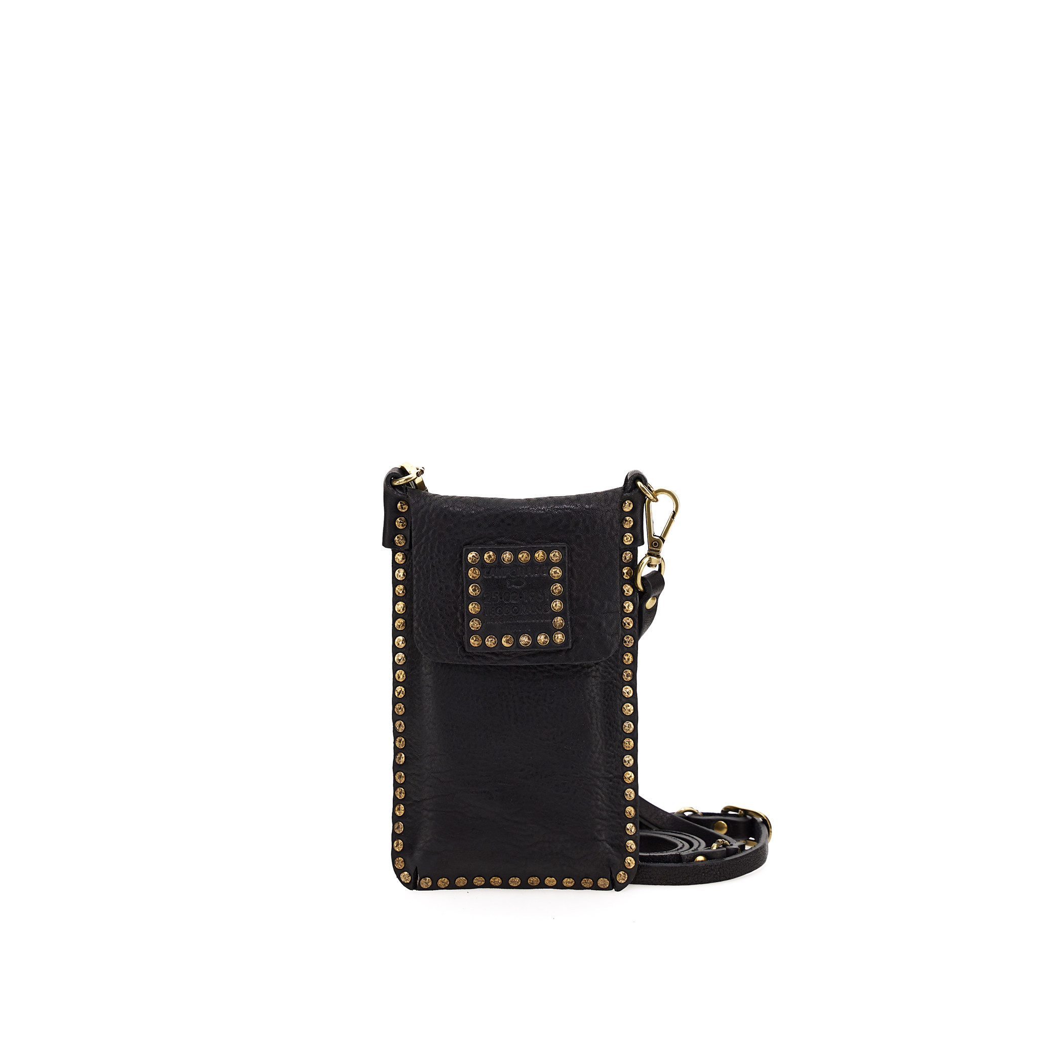 Campomaggi Phone Case. Washed Leather + Studs. Black.