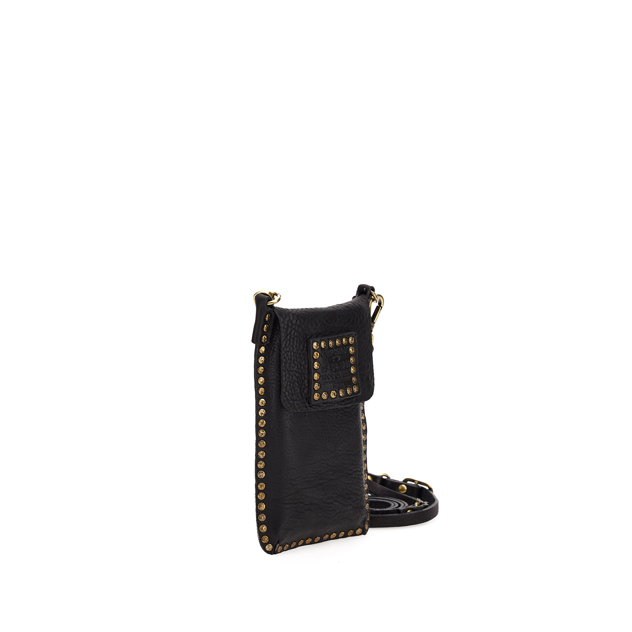 Campomaggi Phone Case. Washed Leather + Studs. Black.